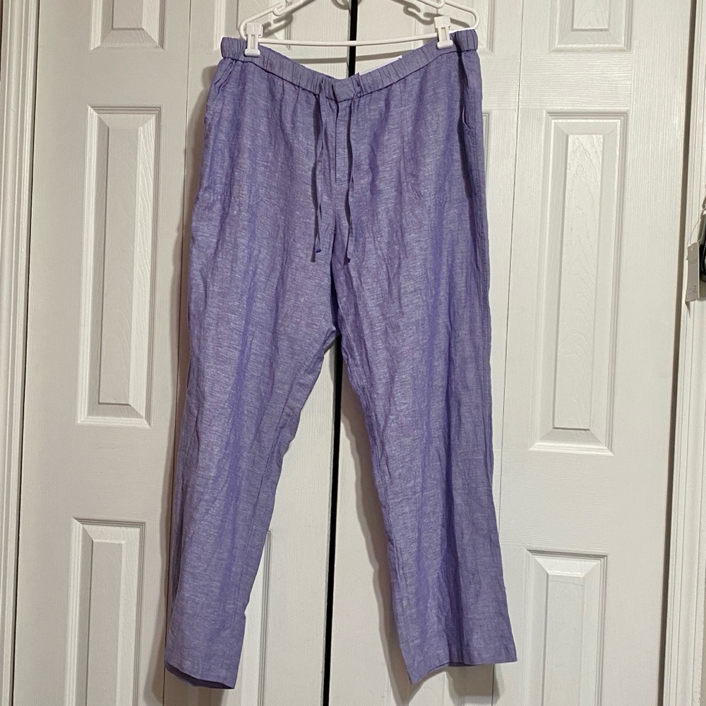 Liz Claiborne NWT Linen violet Wide leg Drawstring casual Pants Size XL